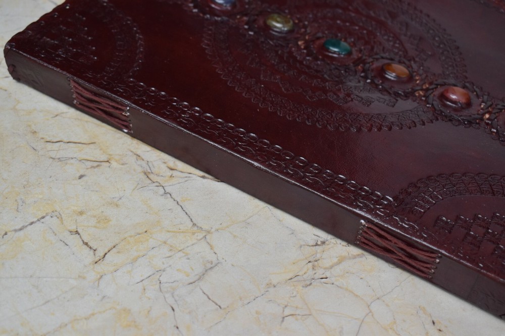 Seven Chakra Stone Embossed Leather Journal Book Diary Sketch Notebook