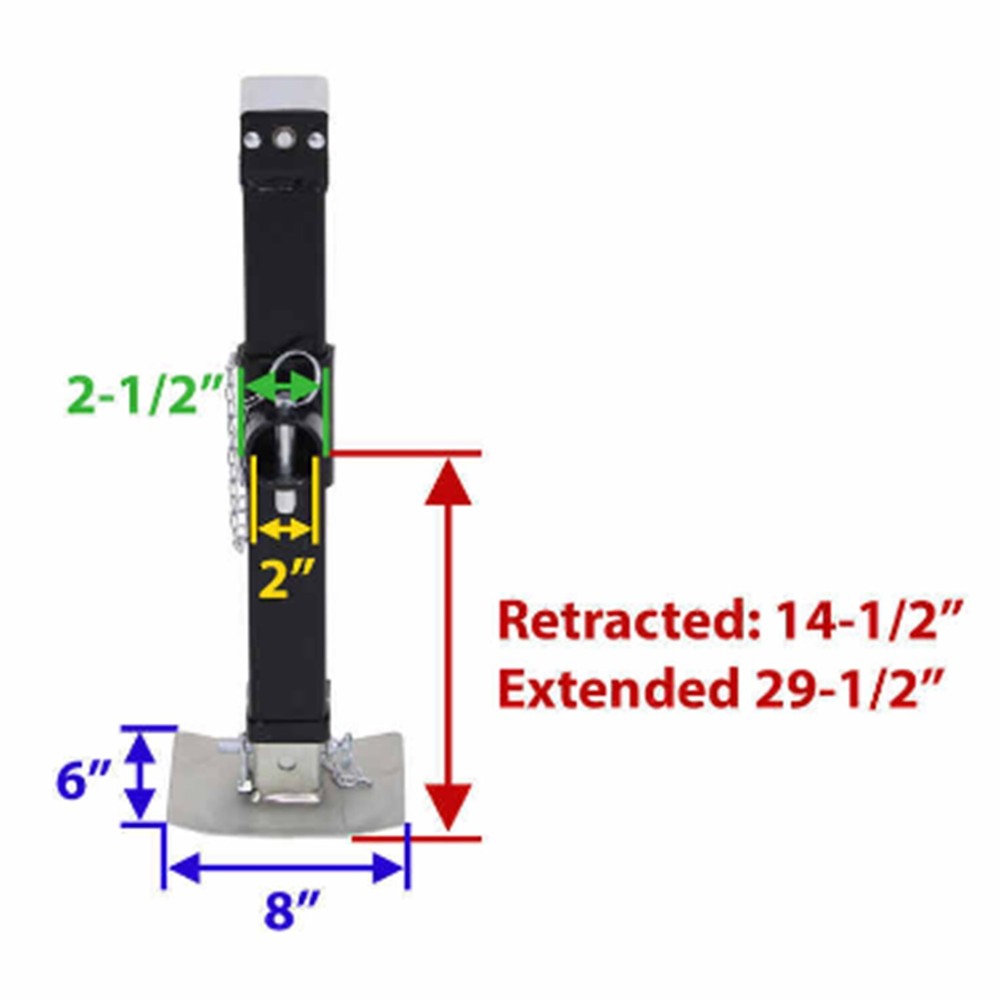 Heavy-Duty Square Trailer Jack - Sidewind, Drop Leg, 15" Travel, Weld-On 8000lbs