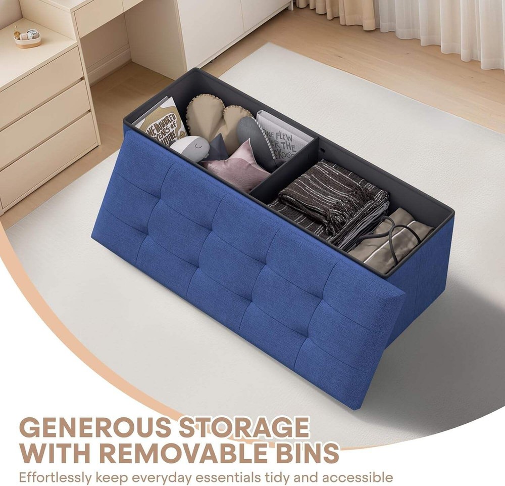 Navy Blue Folding Storage Ottoman Organizer 43Inch