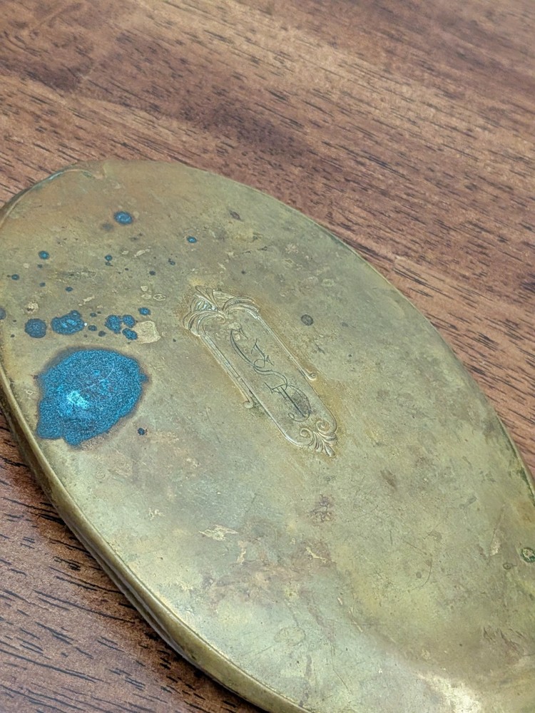 Antique Victorian Hand Held Vanity Mirror Engraved Initials