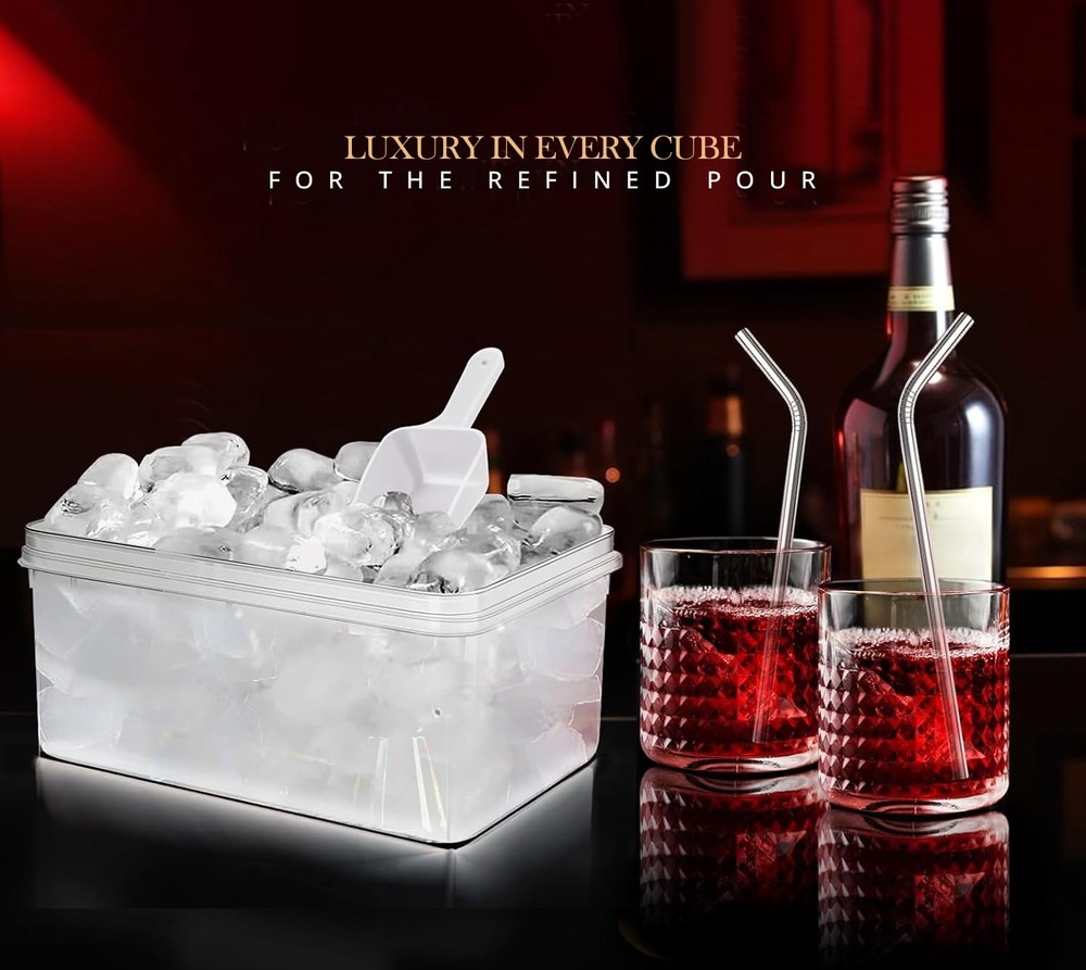 56pcs Ice Cube Tray with Lid and Bin – Stackable 4 Trays Silicone Plastic Fre...