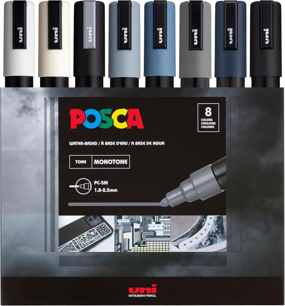 Posca Markers Set, 8 Medium Paint 5M – Mono Tones Medium,
