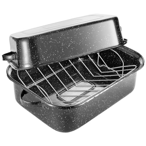 QPMR Roasting Pan with Rack, 21” Rectangular Granite Roaster Pan, 25lb