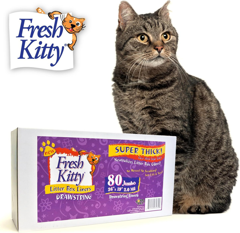 80 Count Litter Box Liners Super Thick, Durable, Easy Clean up Jumbo Drawstring