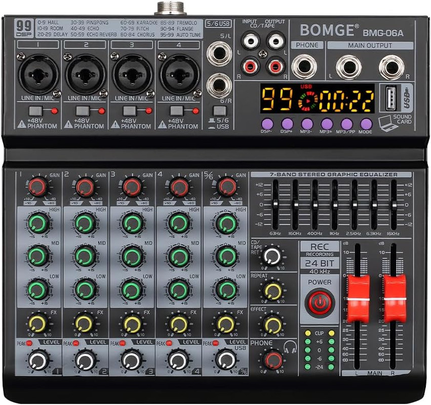 06A 6-Channel DJ Mixer with 99 DSP Effects & Bluetooth USB Interface