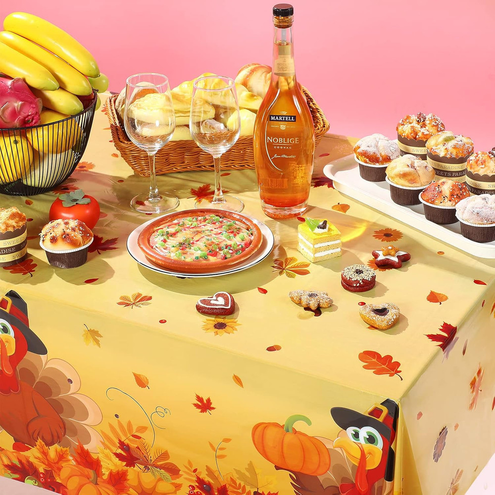 3 Pieces Thanksgiving Tablecloths Fall Leaf Tablecovers Turkey Tablecloth Autumn