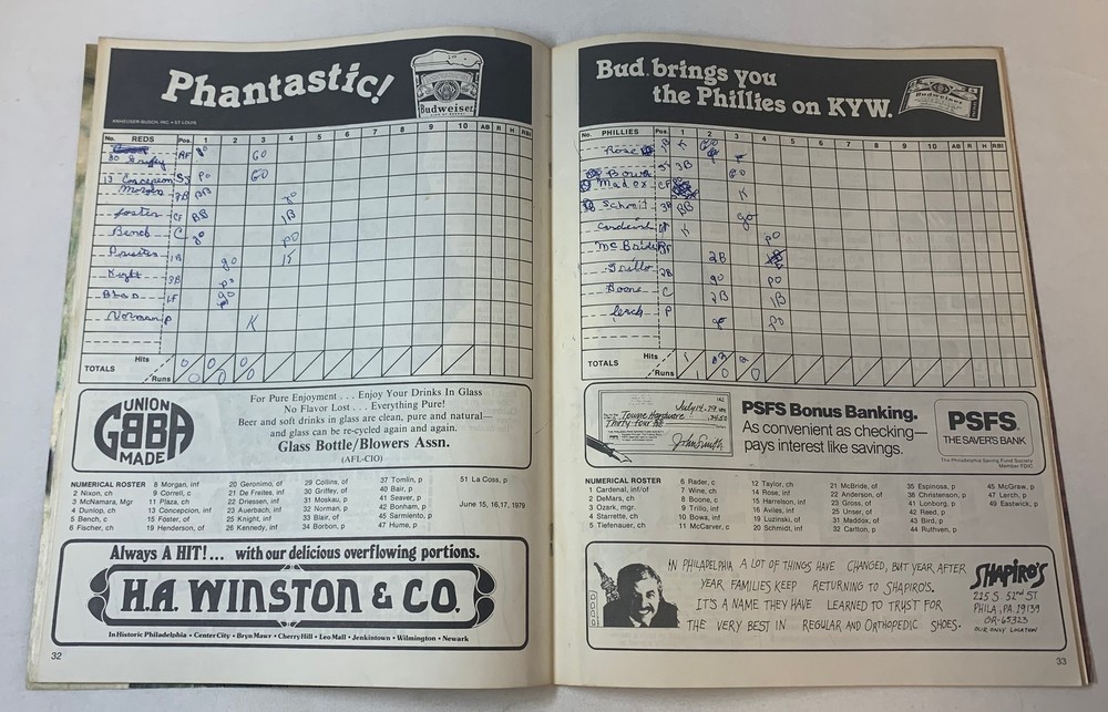 1979 PHILADELPHIA PHILLIES PROGRAM vs Cincinnati Reds version 2 - scored
