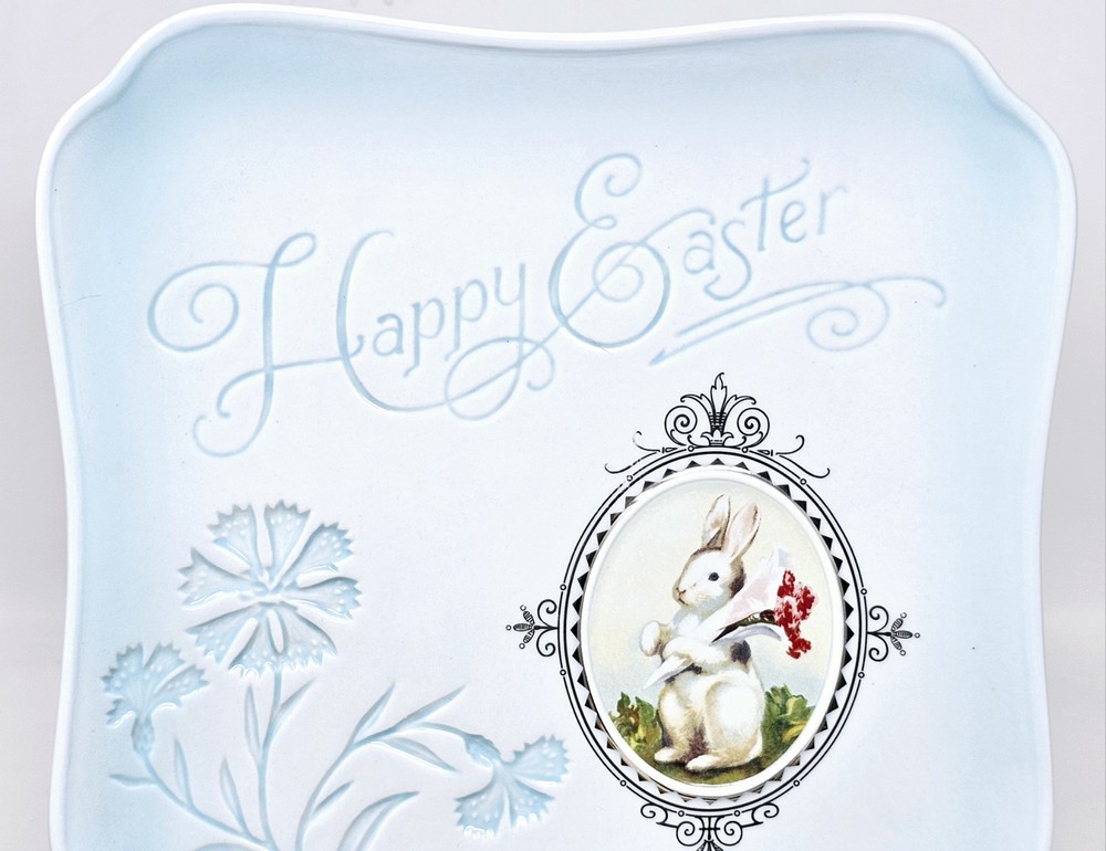 Grasslands Road Happy Easter Square Serving Platter Plate Bunny Rabbit 8.75"