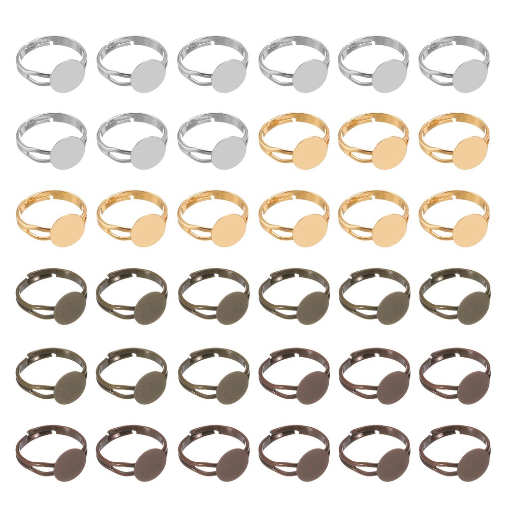 40 Pack 10mm Adjustable Blank Rings, White, Light Gold, Brown, Copper