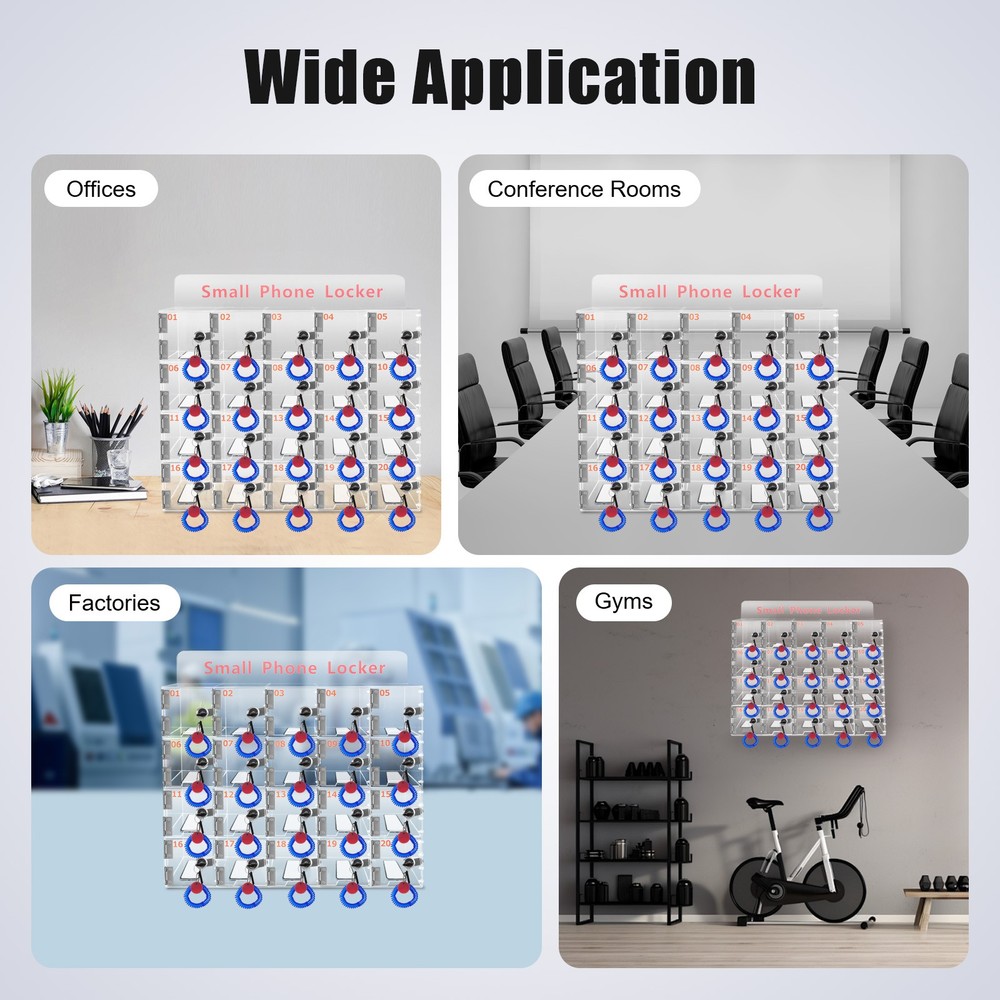 Clear Acrylic Cellphone Locker Rectangular Cell Phone Storage Box with Keys