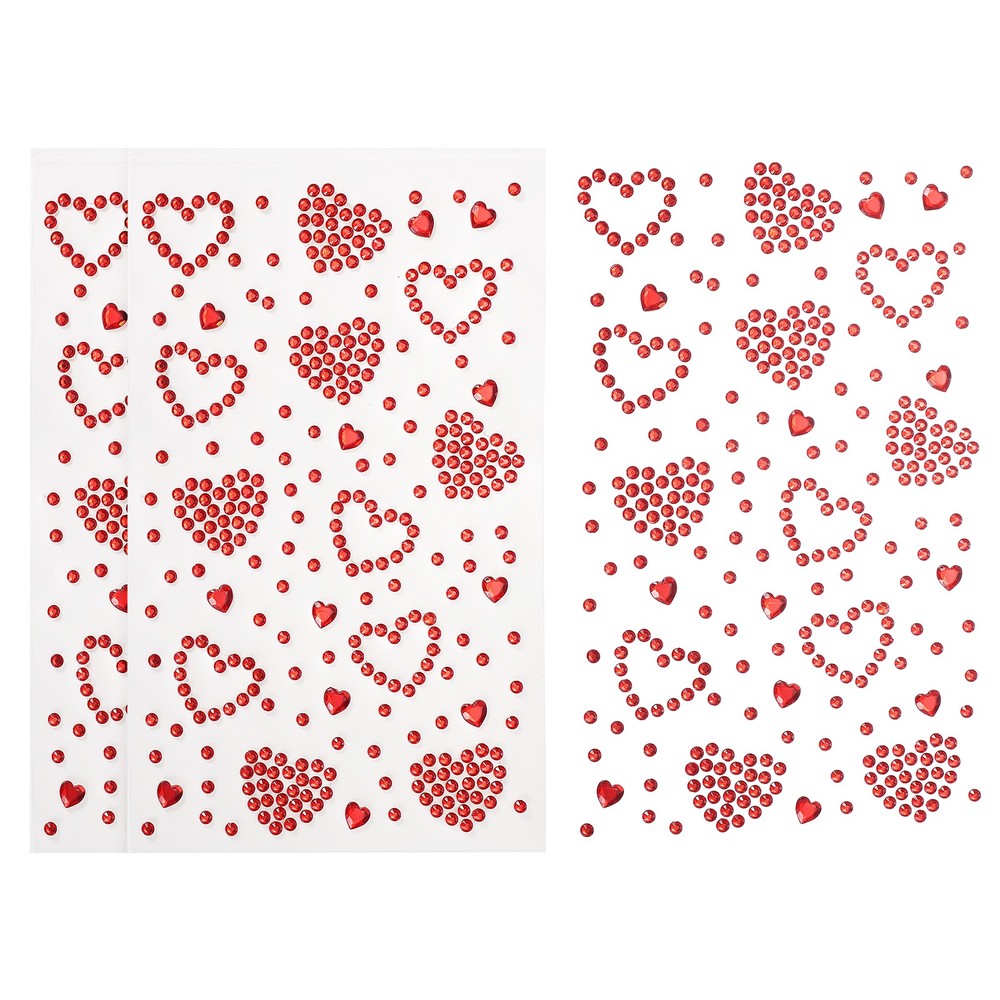 3Sheets Heart Gem Sticker, Face Gem Stickers, Red