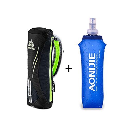 Quick Grip Handheld Water Bottle for Running, Hand Strap Hydration Pack Black