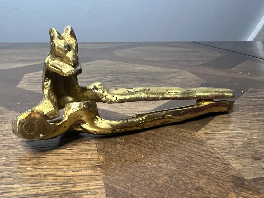 Vintage Squirrel Brass Nut Cracker Solid Heavy Nutcracker Branch Limb 6"