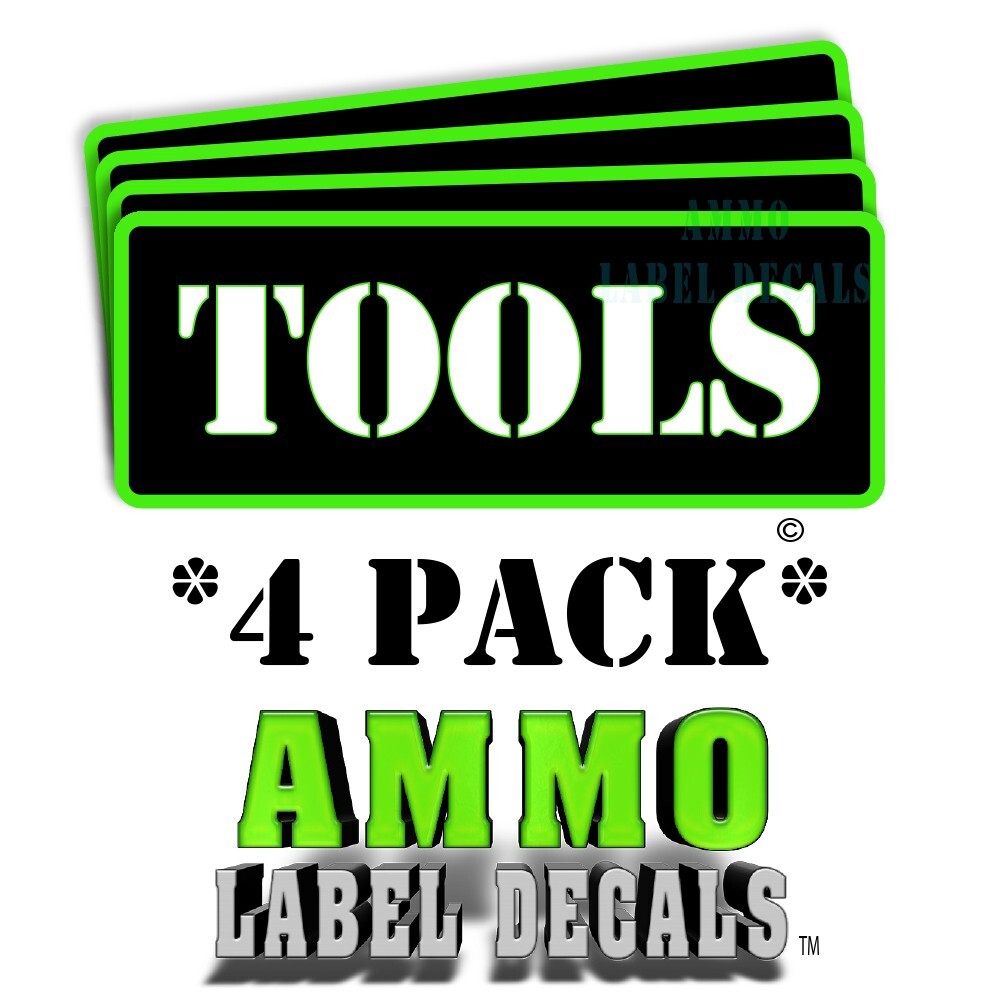 TOOLS Ammo Can Labels Ammunition Case Decals 3"x1" rounded corners GREEN GRbkRD