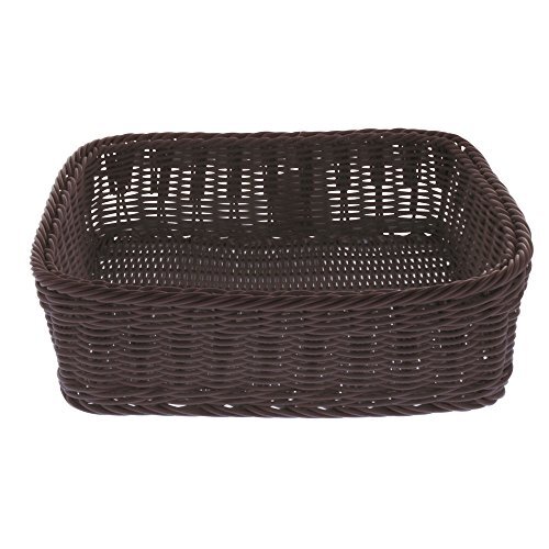 HUBERT Storage Basket, Rectangular Brown Plastic Wicker - 14" L x 12 3/4 W x 4"