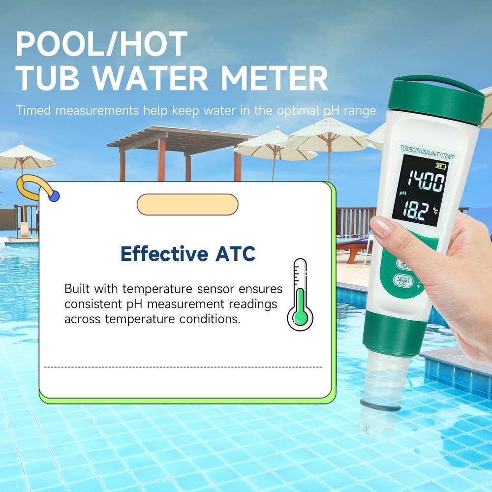 5-in-1 Digital pH Meter, Highly Accurate Water Quality Tester with Backlight ...