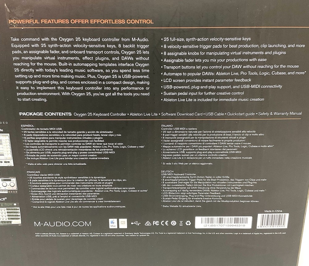 M Audio Oxygen 25 USB MIDI Keyboard Controller