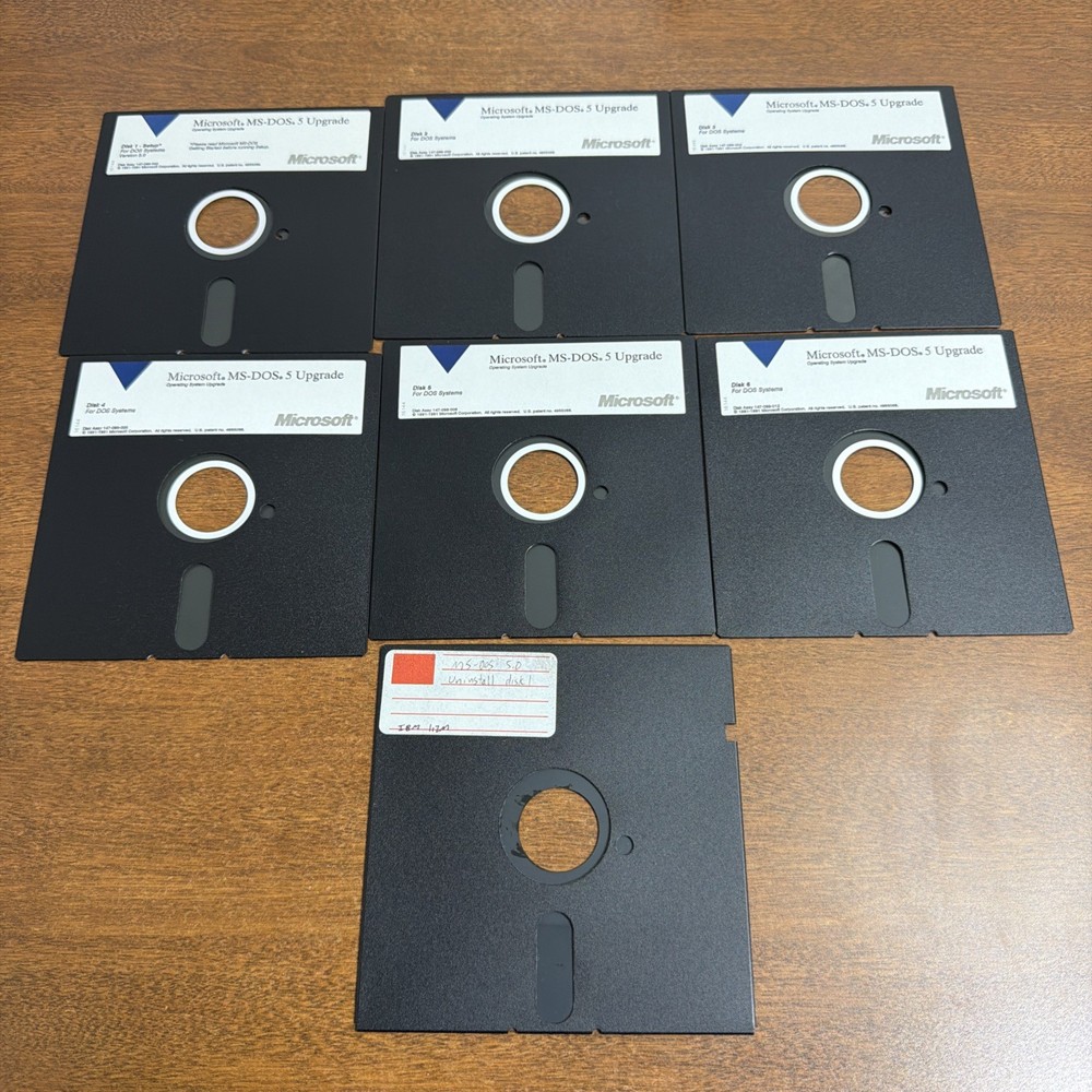 Vintage Microsoft MS-DOS 5.0 Upgrade 3.5" Software Operating System Disks