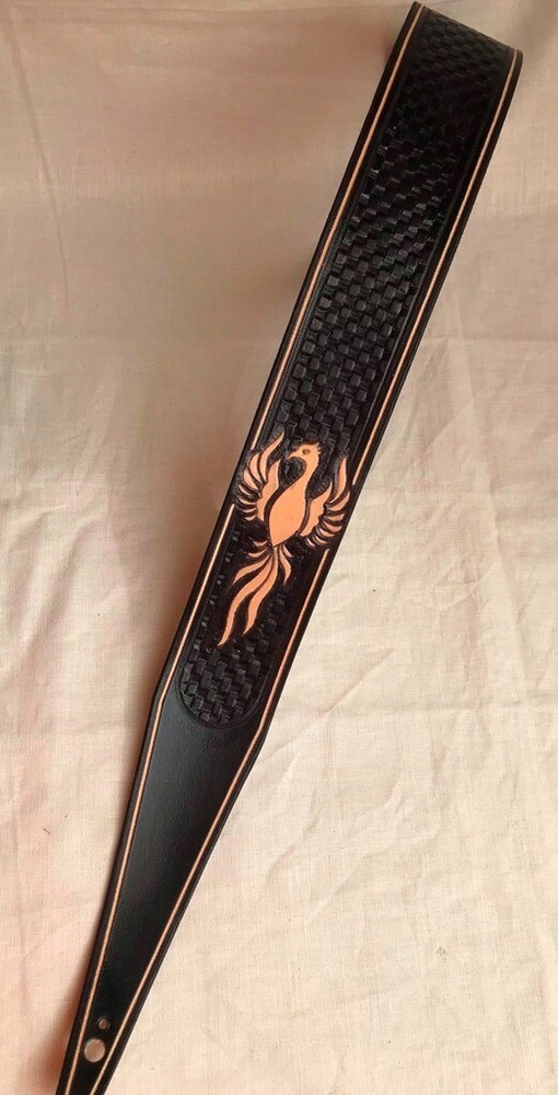 PHOENIX White  - original handcrafted leather guitar strap