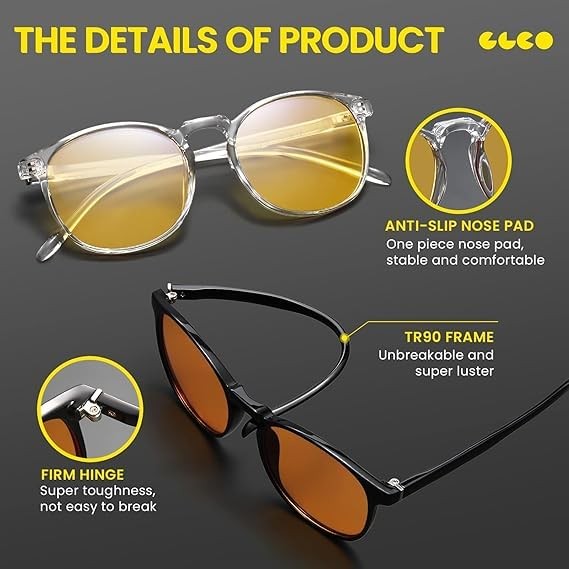 Chic & Comfy Blue Light Glasses for Women - 3-Pack Round Frames, Screen-Ready...