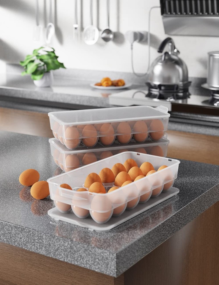 Clear Covered Egg Holder 3-Pack, Plastic Storage for