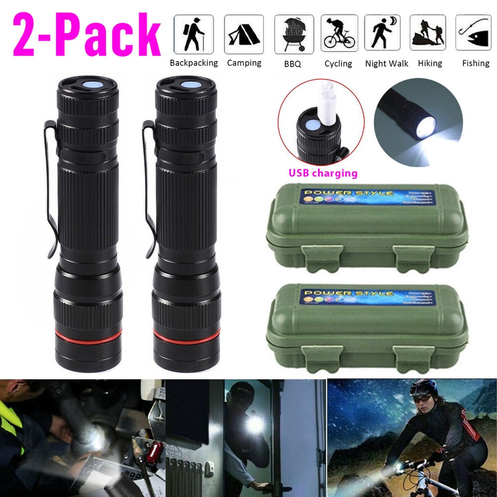 2× 990000LM Rechargeable Small LED Flashlight Mini Light 3-Modes Zoomable Torch
