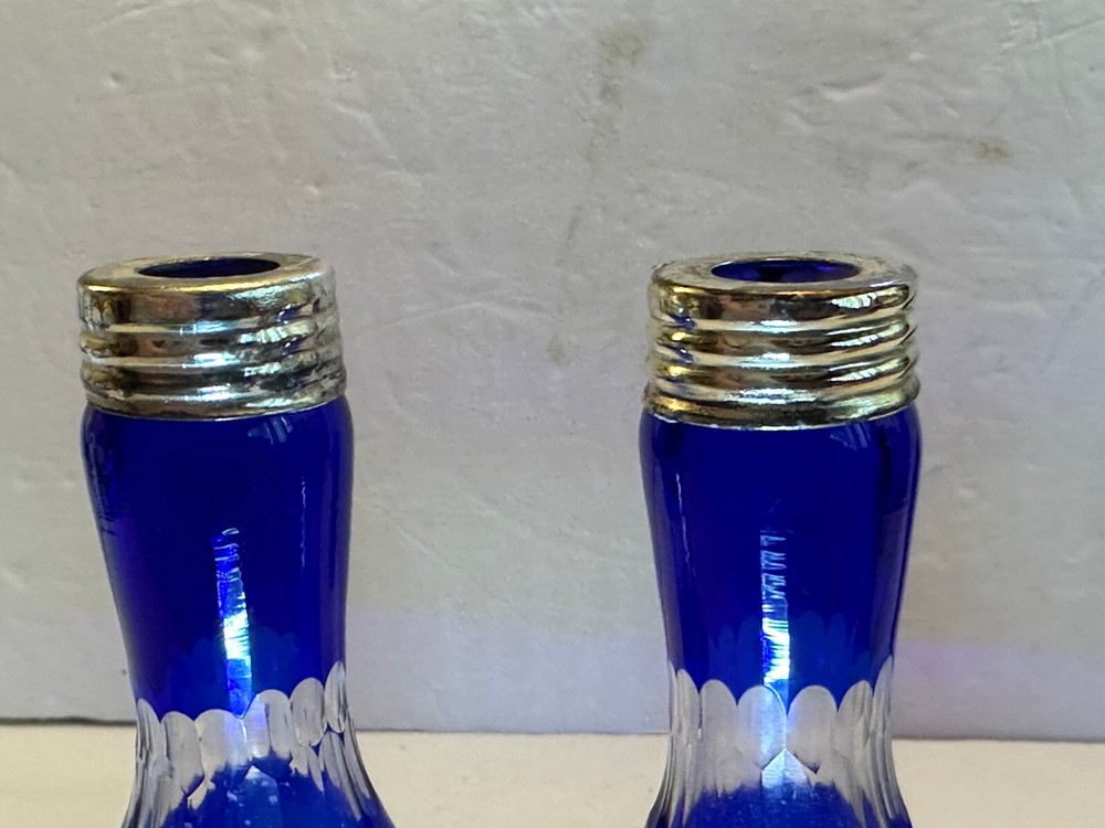 COBALT CUT TO CLEAR CONDIMENT, CASTER SET