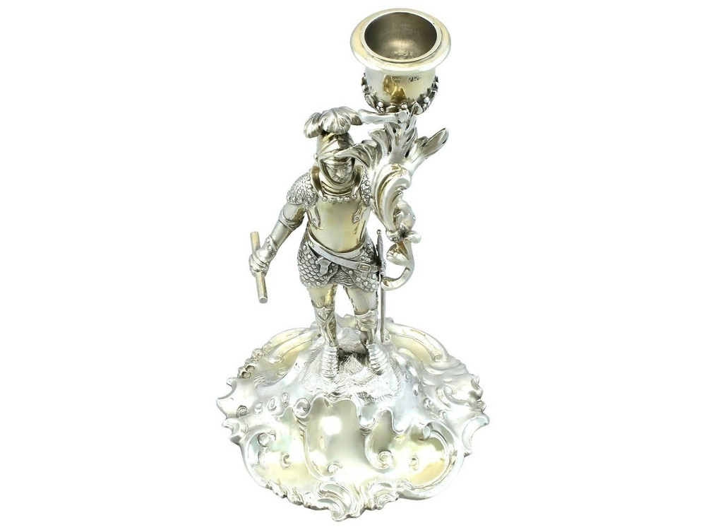 Sterling Silver Gilt Figural Candlestick by Charles Thomas Fox & George Fox