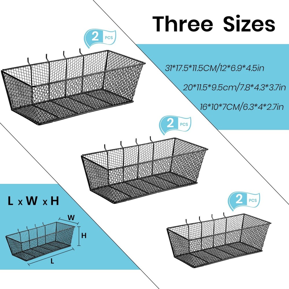 Pegboard Baskets Wall Mount Wire Peg Board Baskets 3 Sizes Pegboard Accessori...