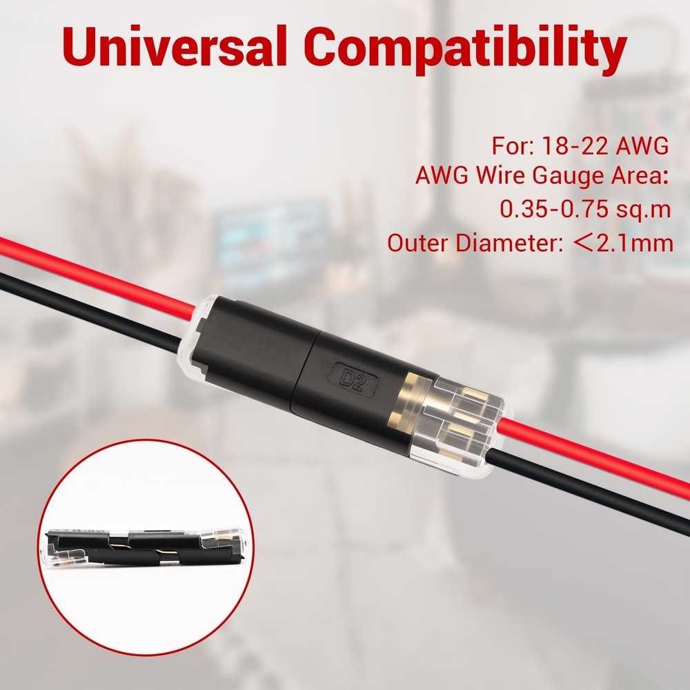40 Pcs Low Voltage Double Wire Plug in Connector 2 Pin Quick Locking Black