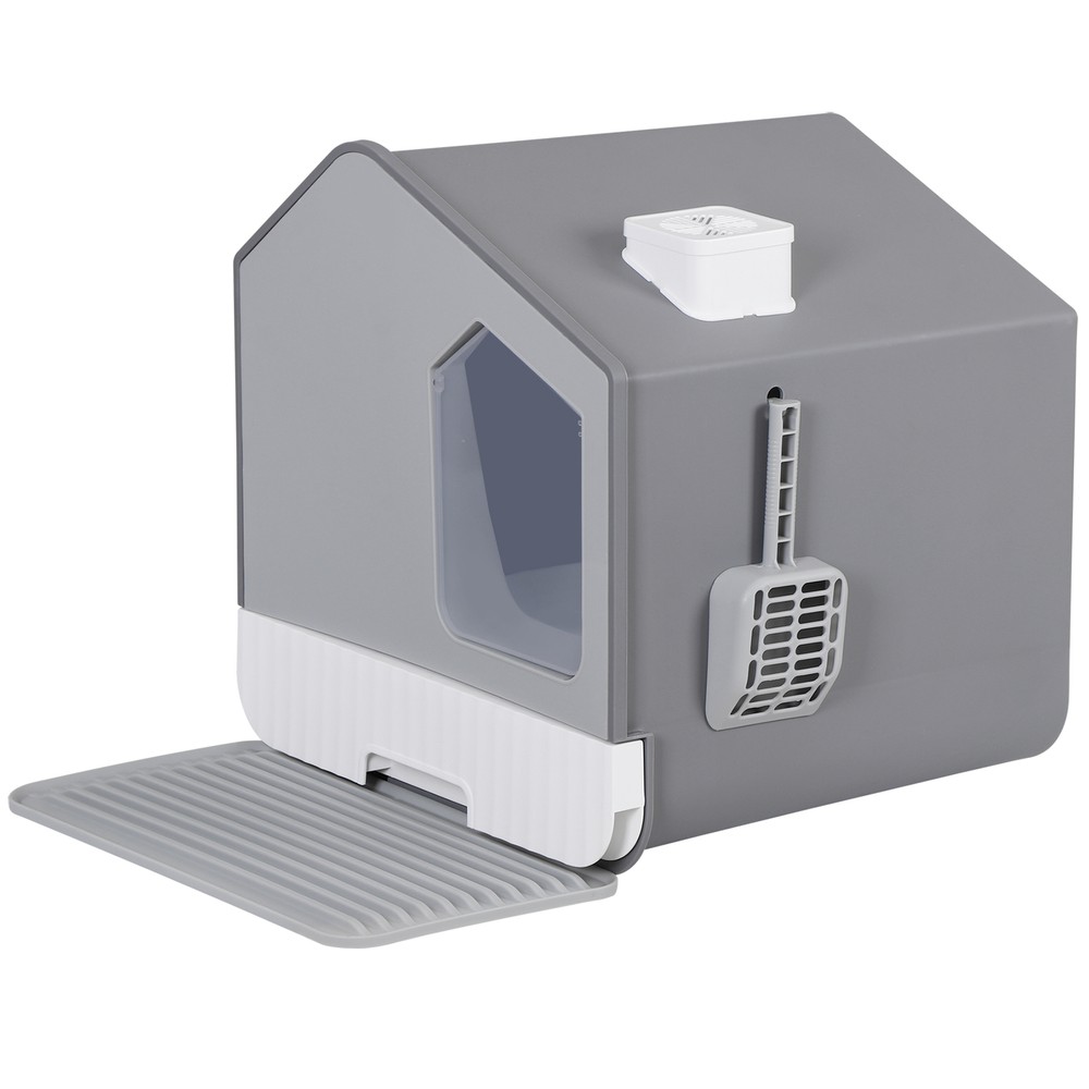 Anti-Splash Closed Cat Litter Box with Litter Scoop Front Exit Door Ventilate