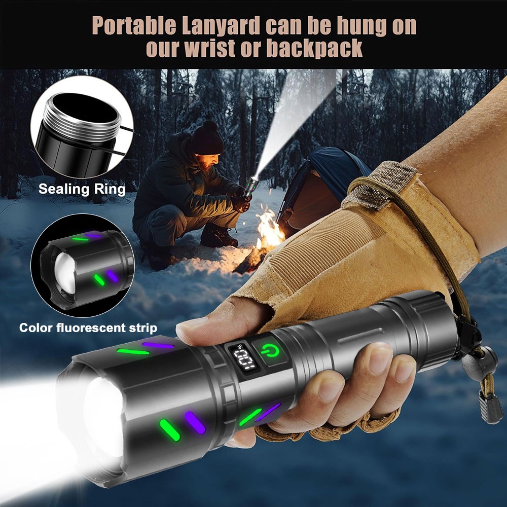 12000LM Camping Light Laser White LED Flashlight Torch USB Rechargeable Zoomable