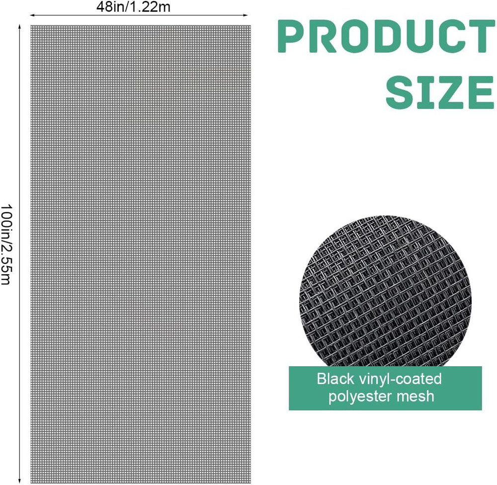Pet Proof Window Screen Replacement 48"X100" Adjustable Thicken Charcoal Fibergl