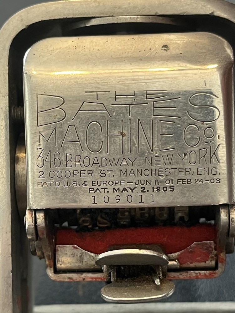 Antique Bates Machine Co. Numbering Machine Model 49 Wood Handle Working