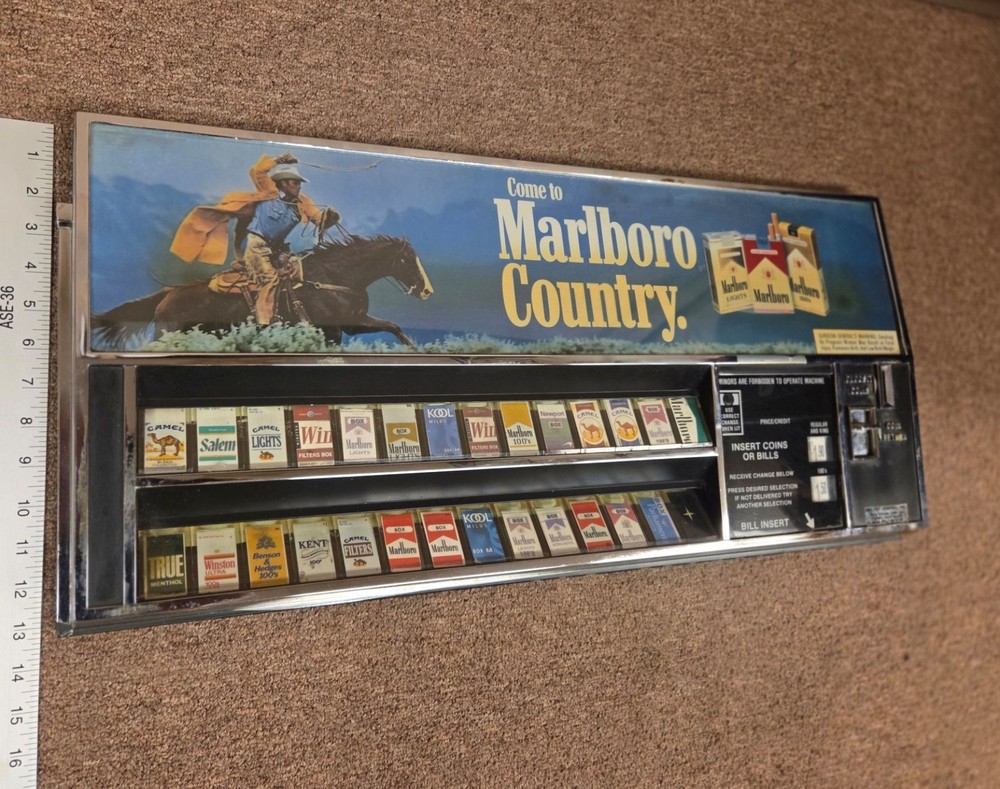 Cigarette vending machine control panel heavy chrome metal - vintage old time