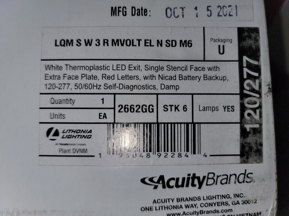 Exit Sign Lithonia Emergency Led Lighting Quantum Thermoplastic With Red Letters