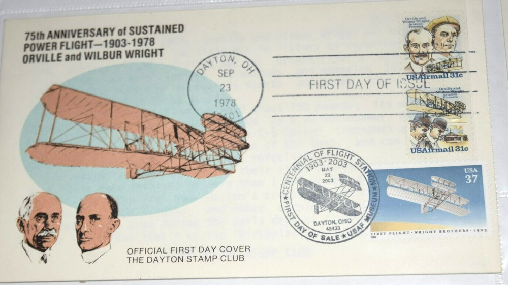 CENTENNIAL Of FLIGHT: WRIGHT BROS POST CARD and 2 x 2003 FD Covers (WPAF Base)