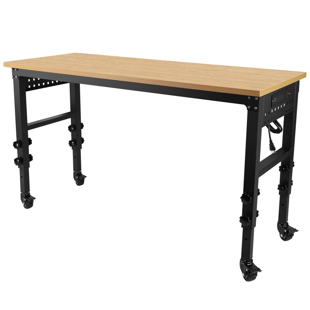 60" ×24'' Adjustable Workbench Rolling Worktable with Power Outlet and Wheels