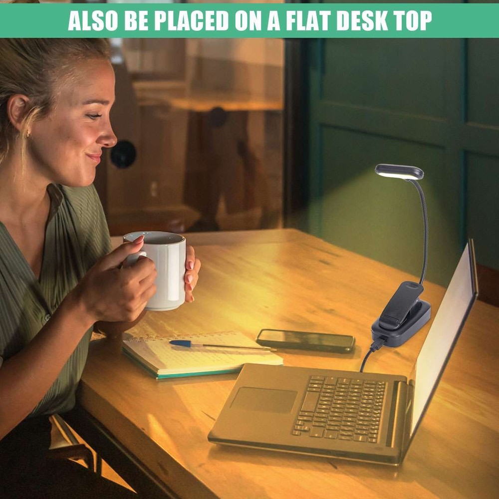 Rechargeable Book Light Mini LED Reading Light Flexible Easy Clip Lamp Portable