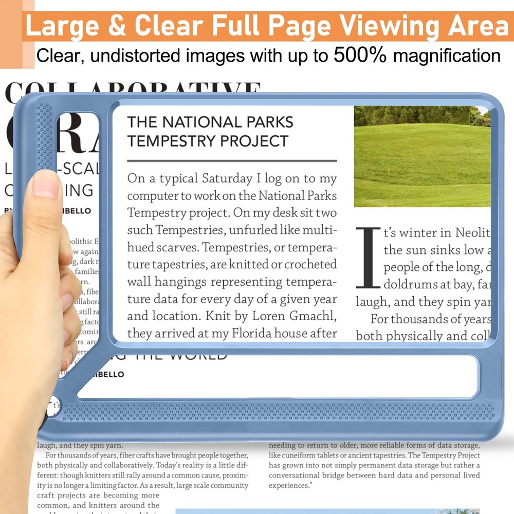 5X Full Page Magnifying Glass, Lightweight Rectangular Magnifier, Large Viewing