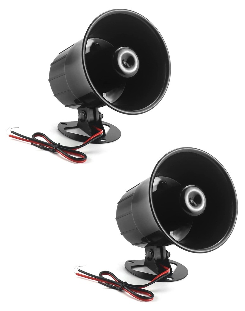 QWORK Electric Siren Horn, 2 Pack DC 12V Security Loud Wired 2 Pack, Black