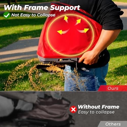 Handheld Seed Spreader with 25lb Bag, Frame Support, Flow Control, Enclosed