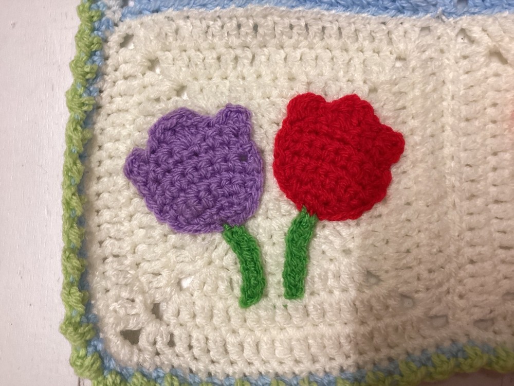 One Handmade Crochet SPRING/EASTER themed blanket 65cmx52cm