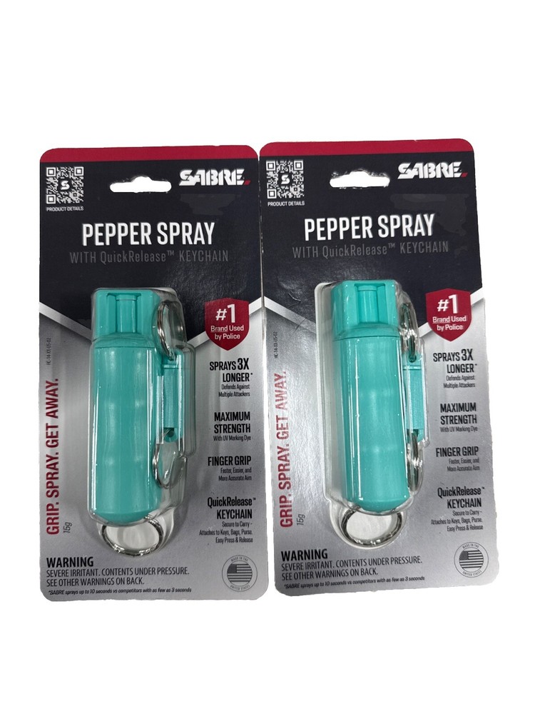 SABRE PEPPER SPRAY WITH QUICK RELEASE KEY CHAIN (2 Pack) Teal ￼