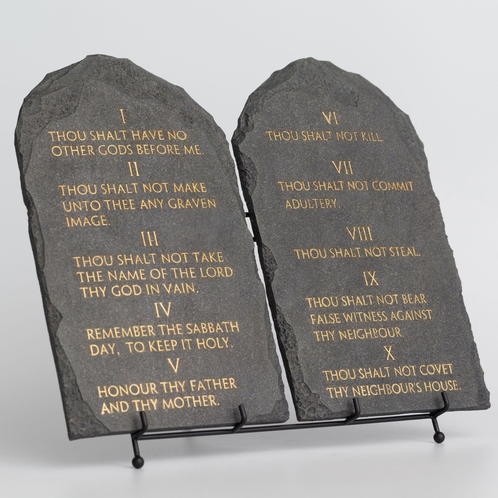 Ten Commandments Wall Decor 14 x 12 Inch – Black Stone Effect Resin Tablet