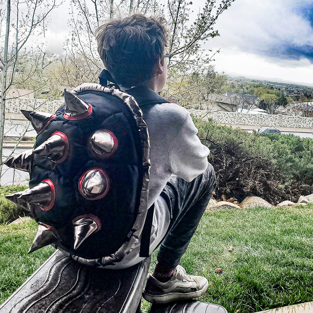 BioDomes Spiked Black-Red Turtle Shell Backpack 19"