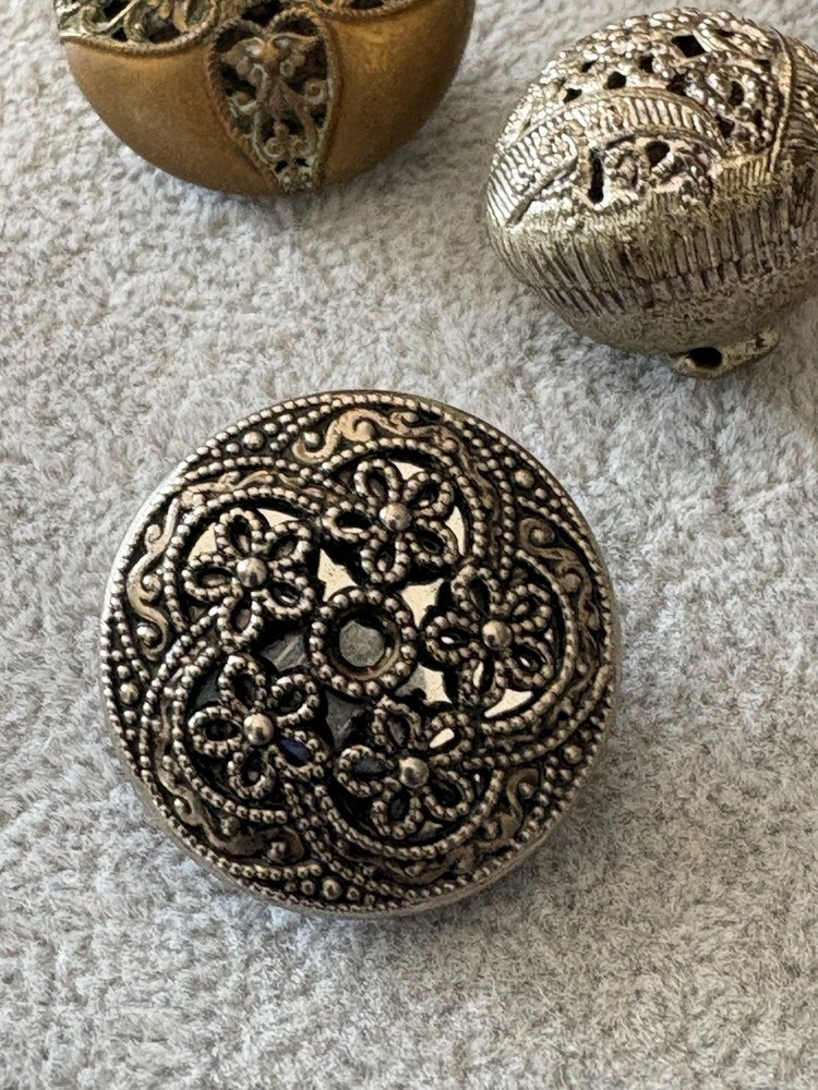 4 Antique Pierced Open Work Buttons lot ~ Mirror back