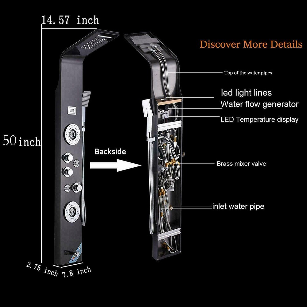 ELLO&ALLO Shower Panel Tower LED Rainfall Waterfall Massage System Body Sprayer