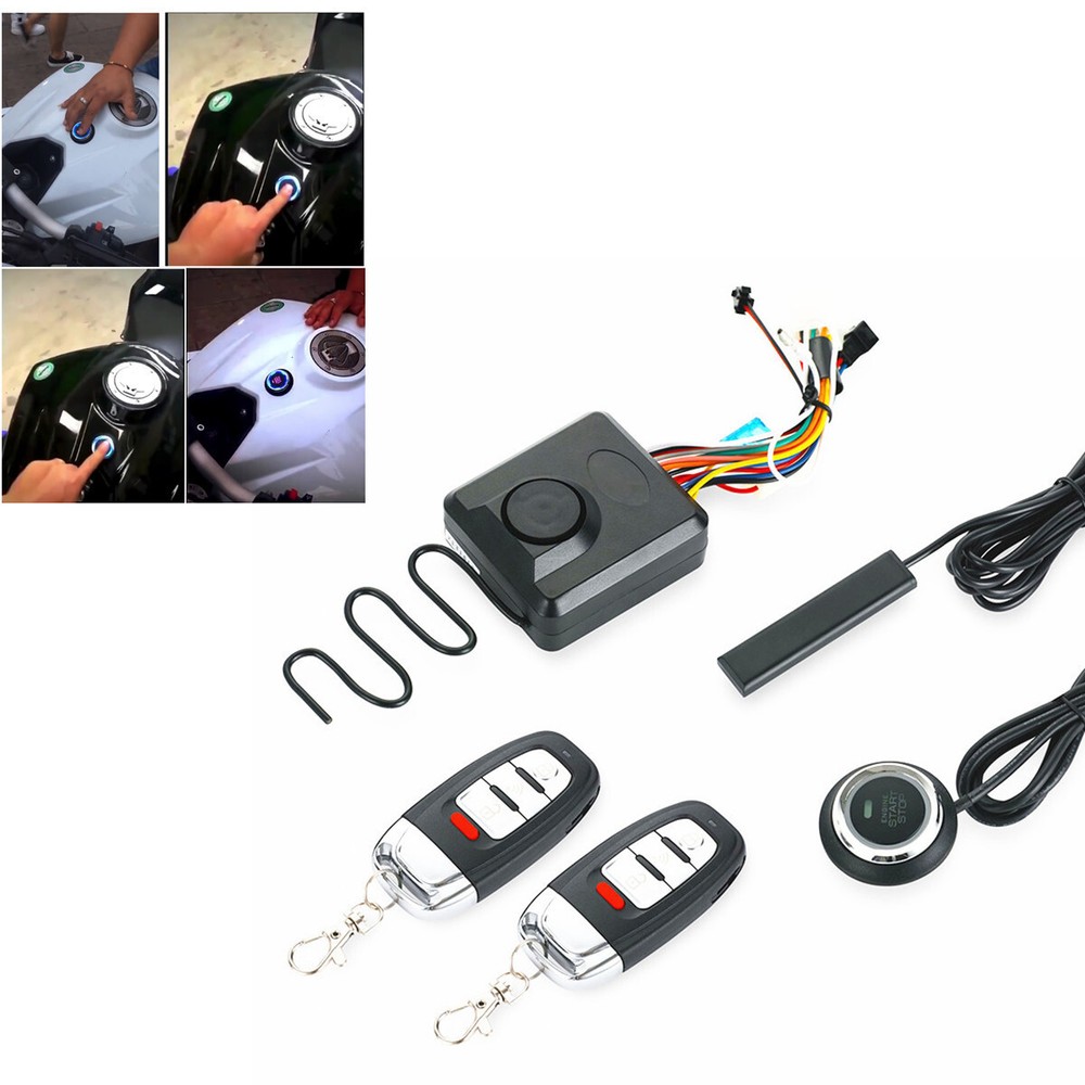 Motorcycle Remote Starter Kit Keyless Entry Engine Push Start Button Alarm Set