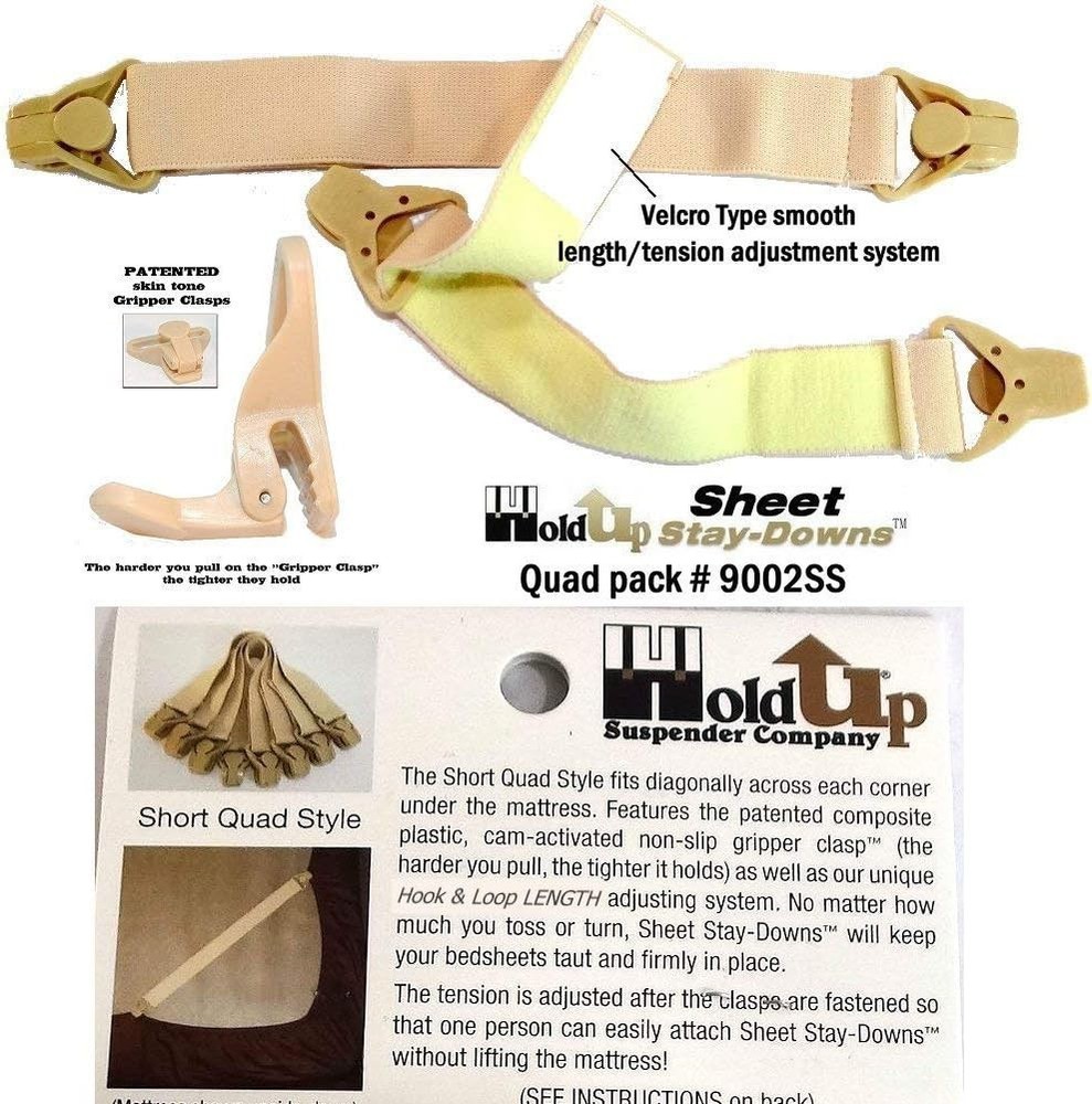Holdup Short Quad Gripper Clasps for Fitted Sheets - Simple, Durable, Adjustable